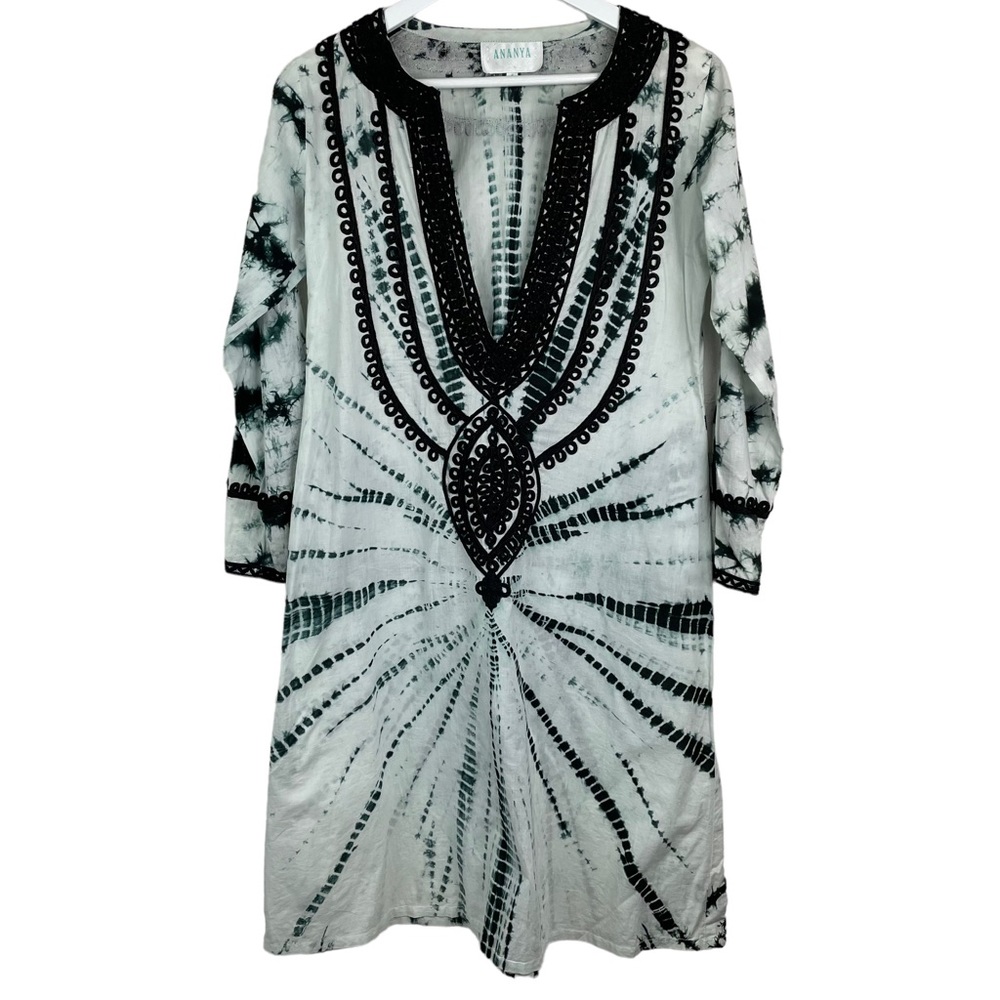 Vintage ANANYA Womens S Tie Dye Embroidered Dress V-Neck Rare Imported Germany